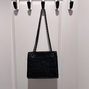 Tory Burch Metallic Quilted Fleming Medium Shoulder Bag, Black